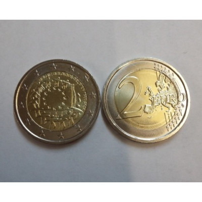 Монета 2 евро 2015 г. Бельгия. "30 лет флагу ЕС"